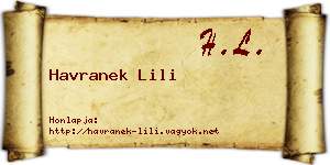 Havranek Lili névjegykártya